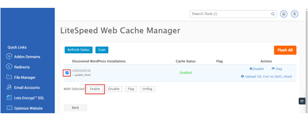 فعالسازی LiteSpeed Cache cPanel